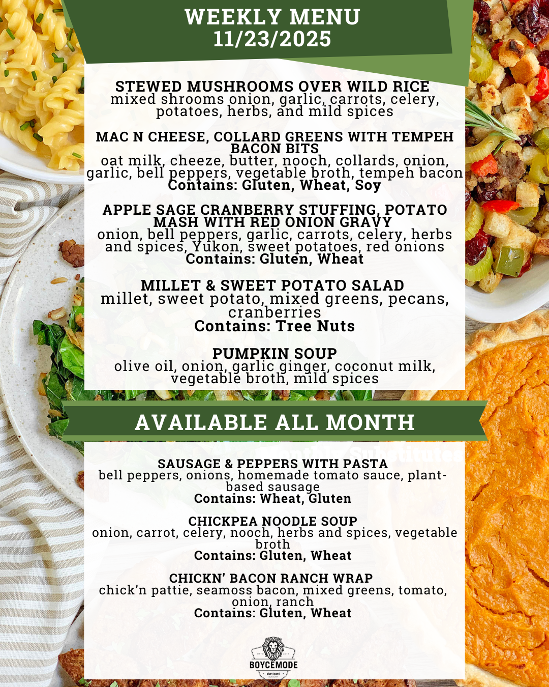 vegan meal menu