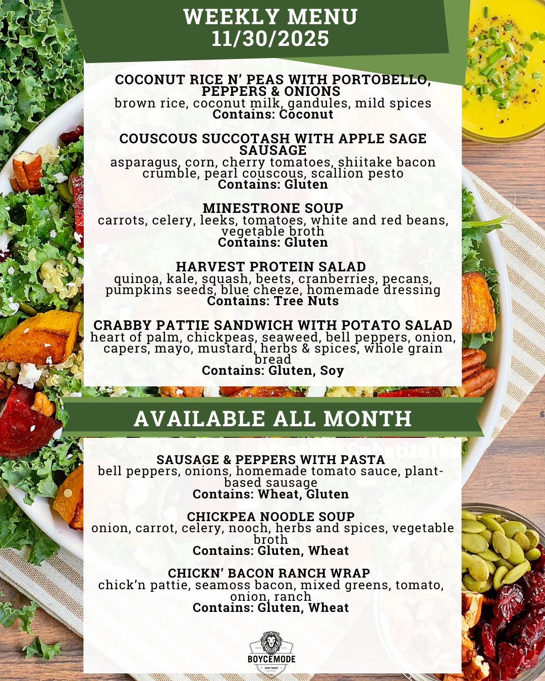 vegan meal menu