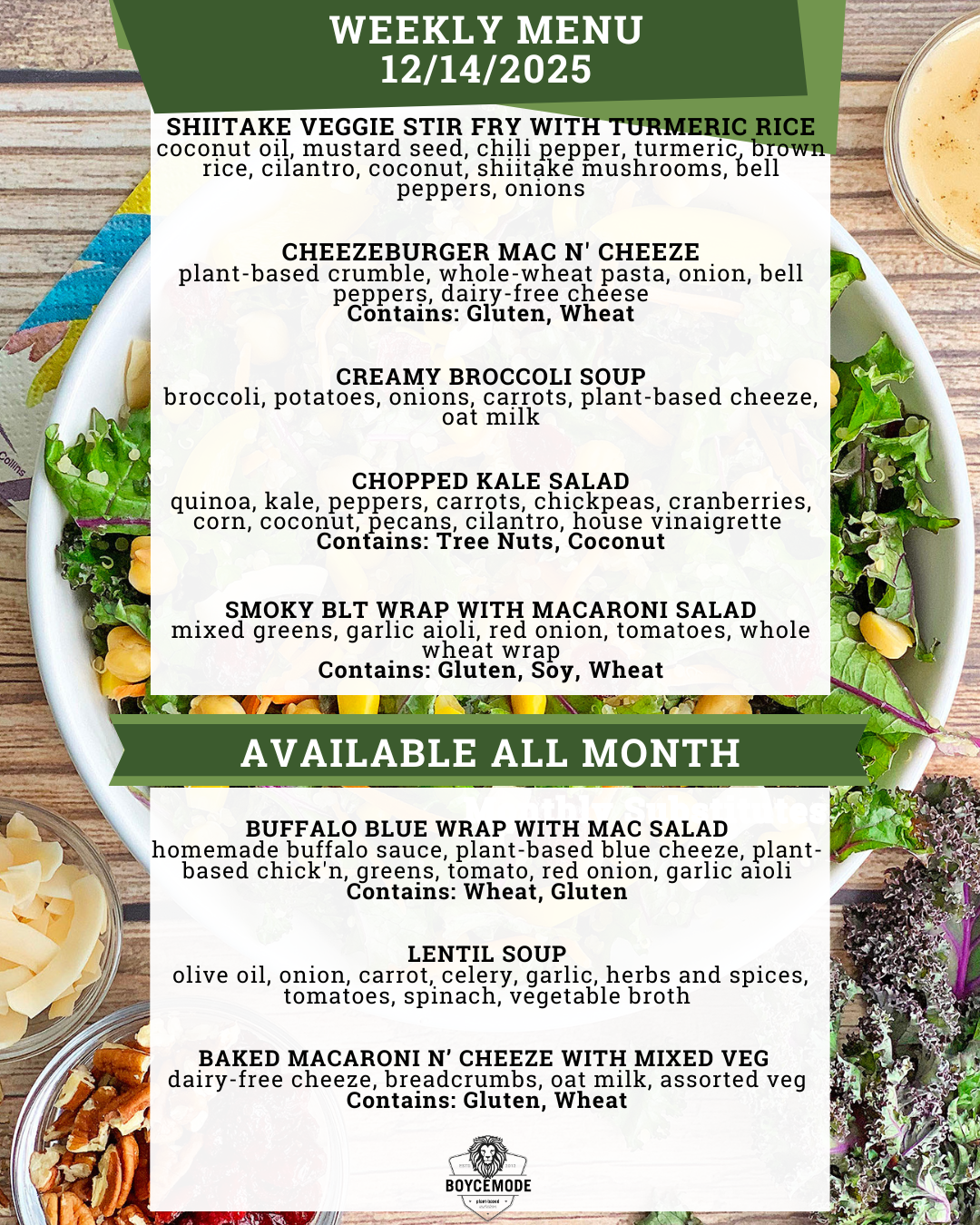 vegan meal menu