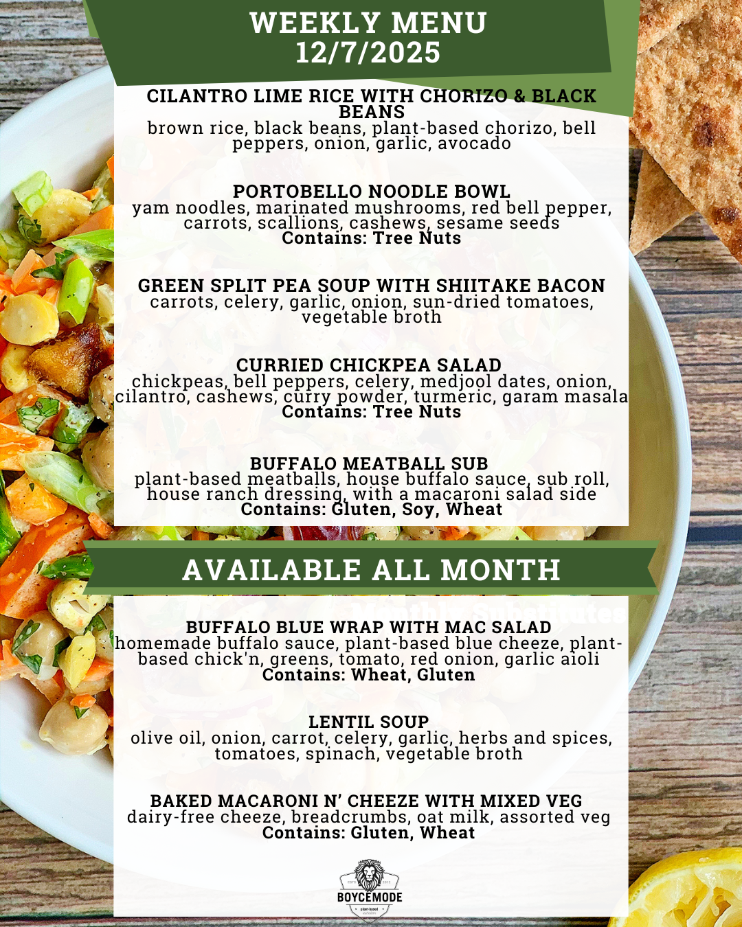 vegan meal menu