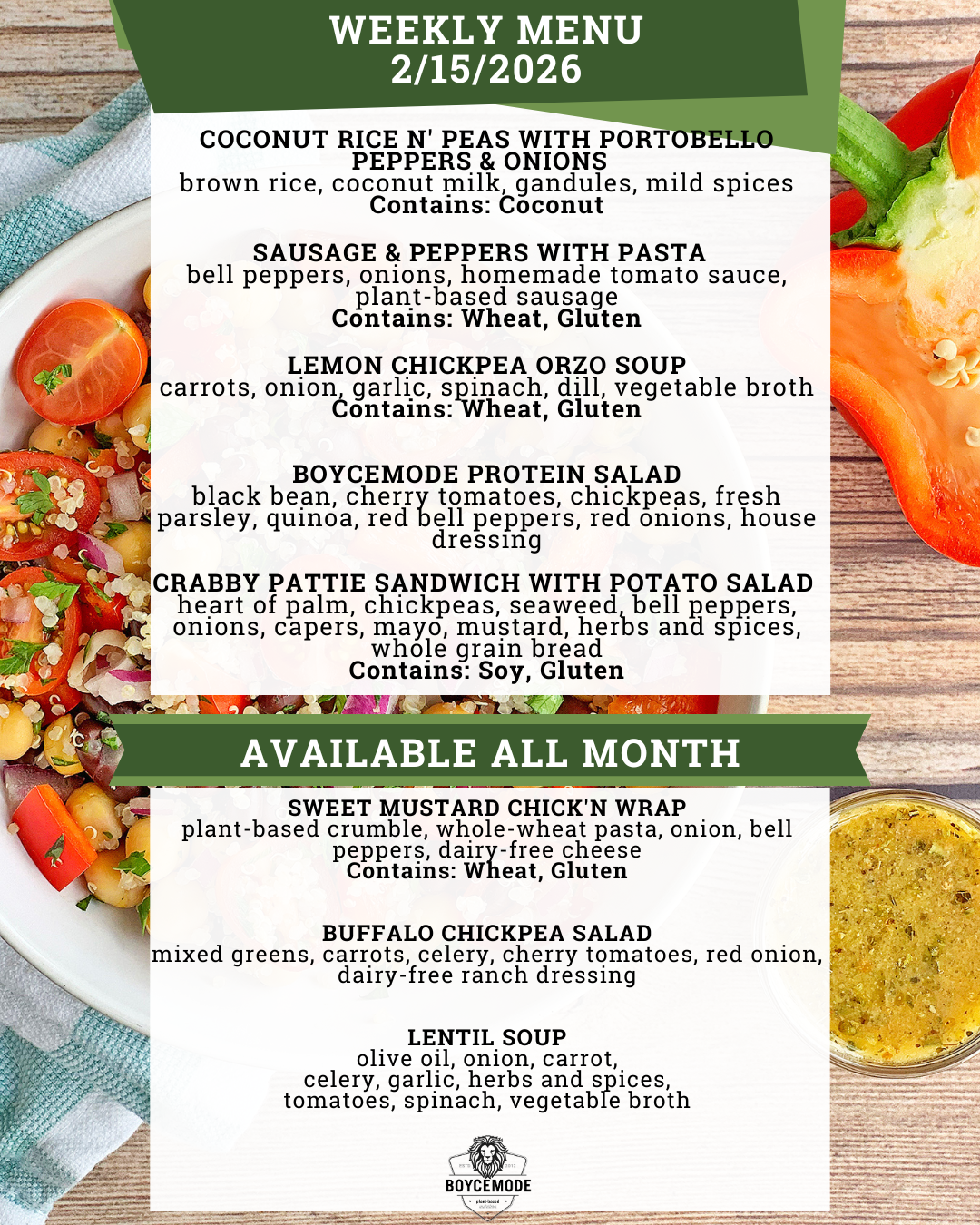 vegan meal menu