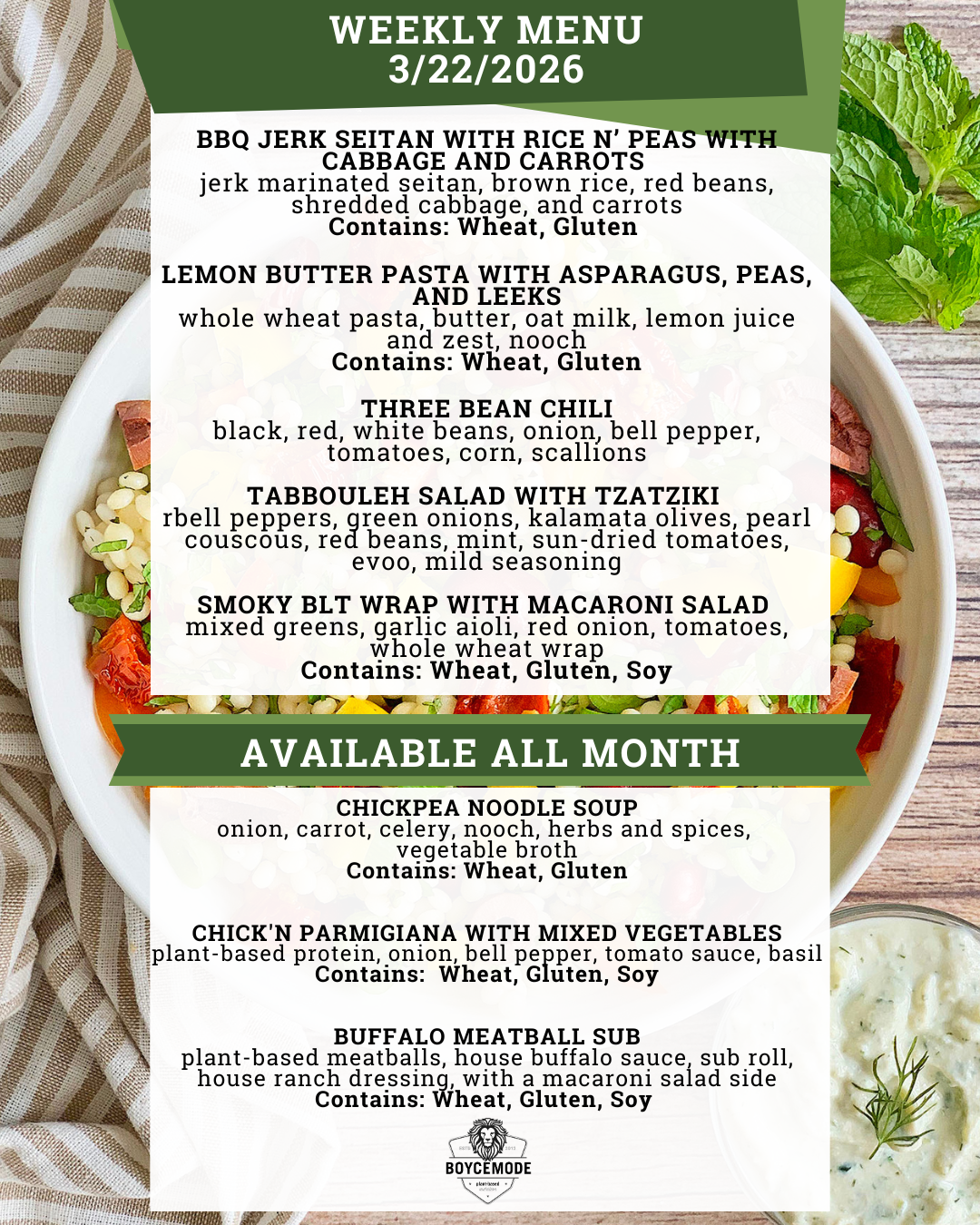 vegan meal menu