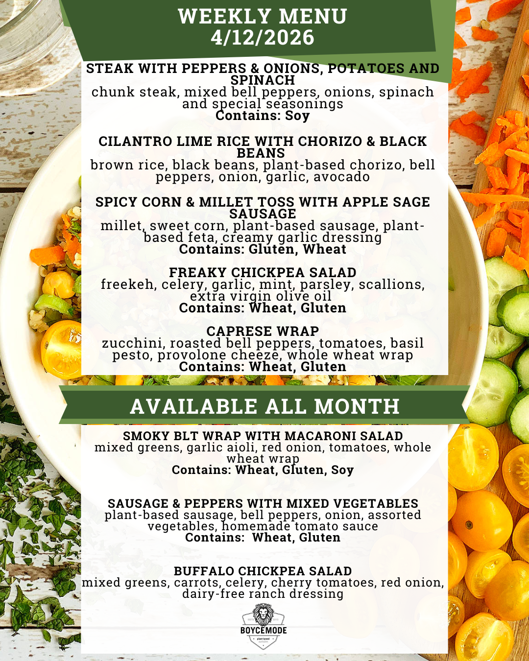 vegan meal menu