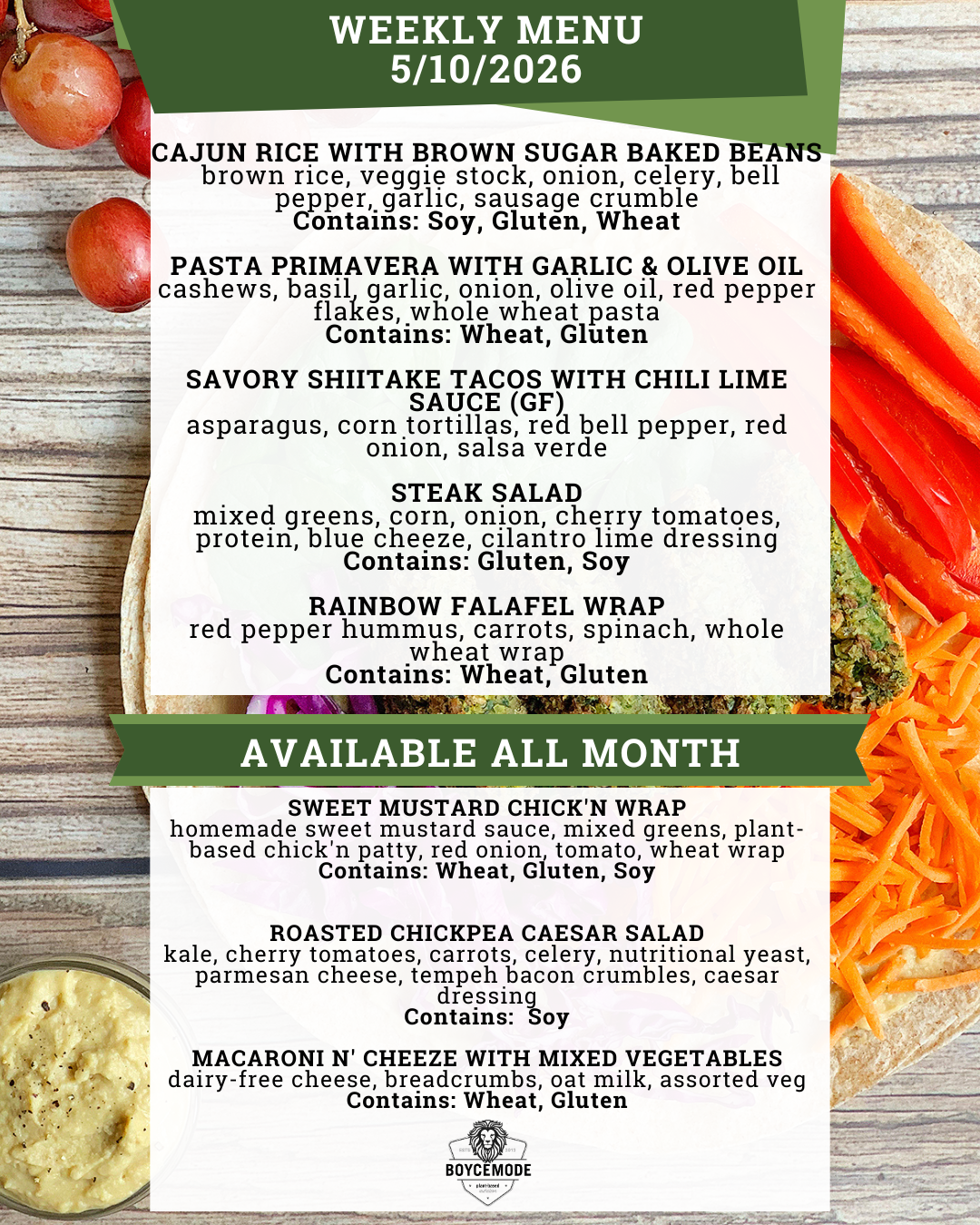 vegan meal menu