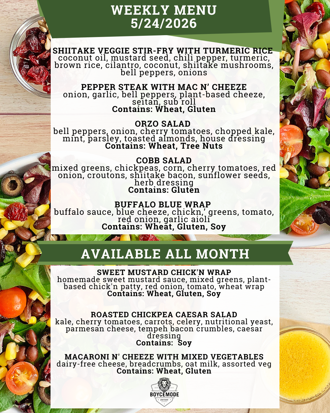 vegan meal menu