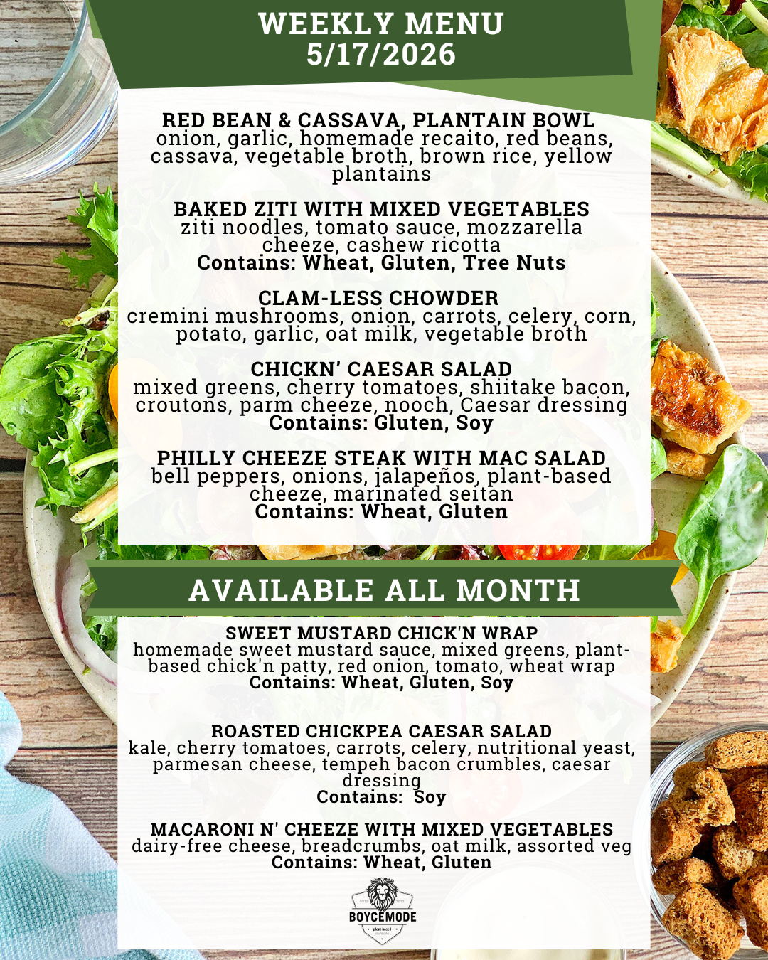 vegan meal menu