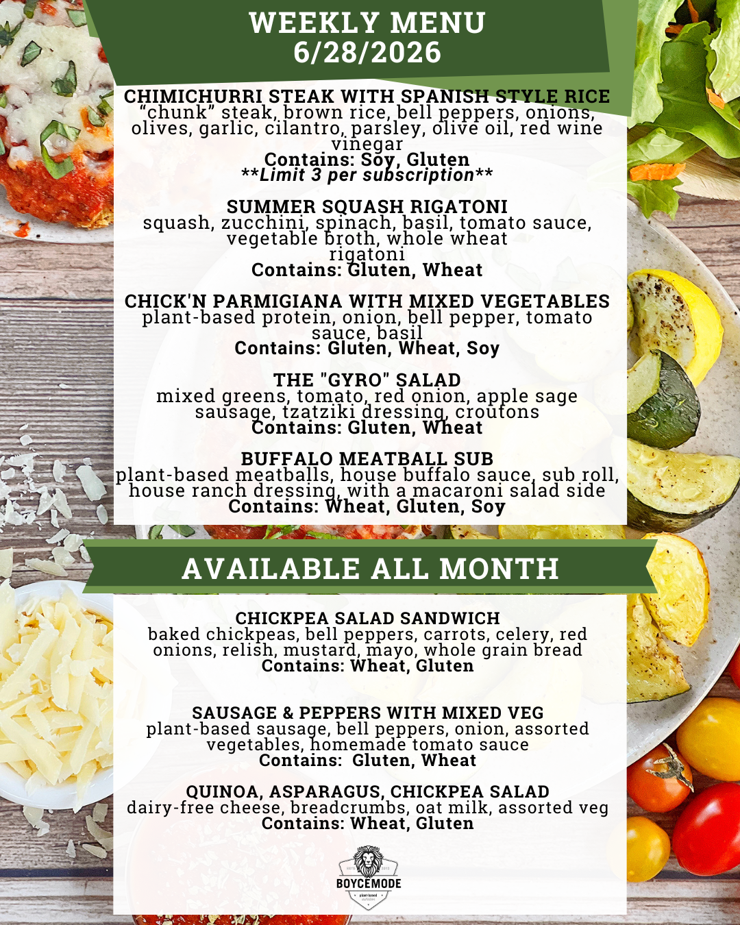 vegan meal menu