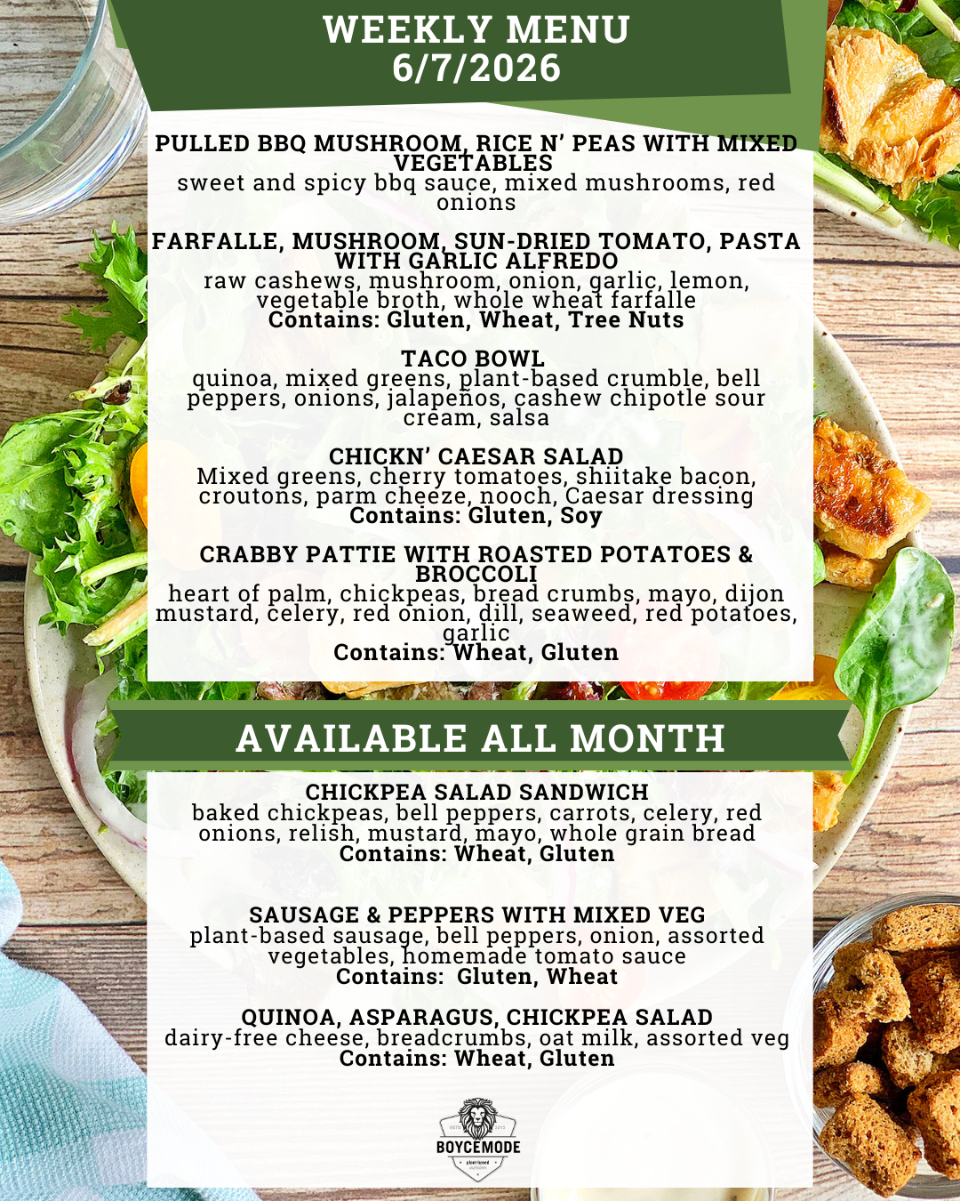 vegan meal menu