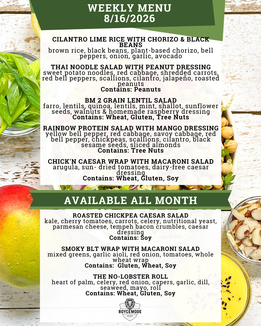 vegan meal menu