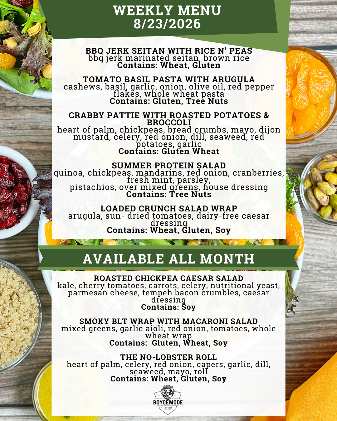 vegan meal menu