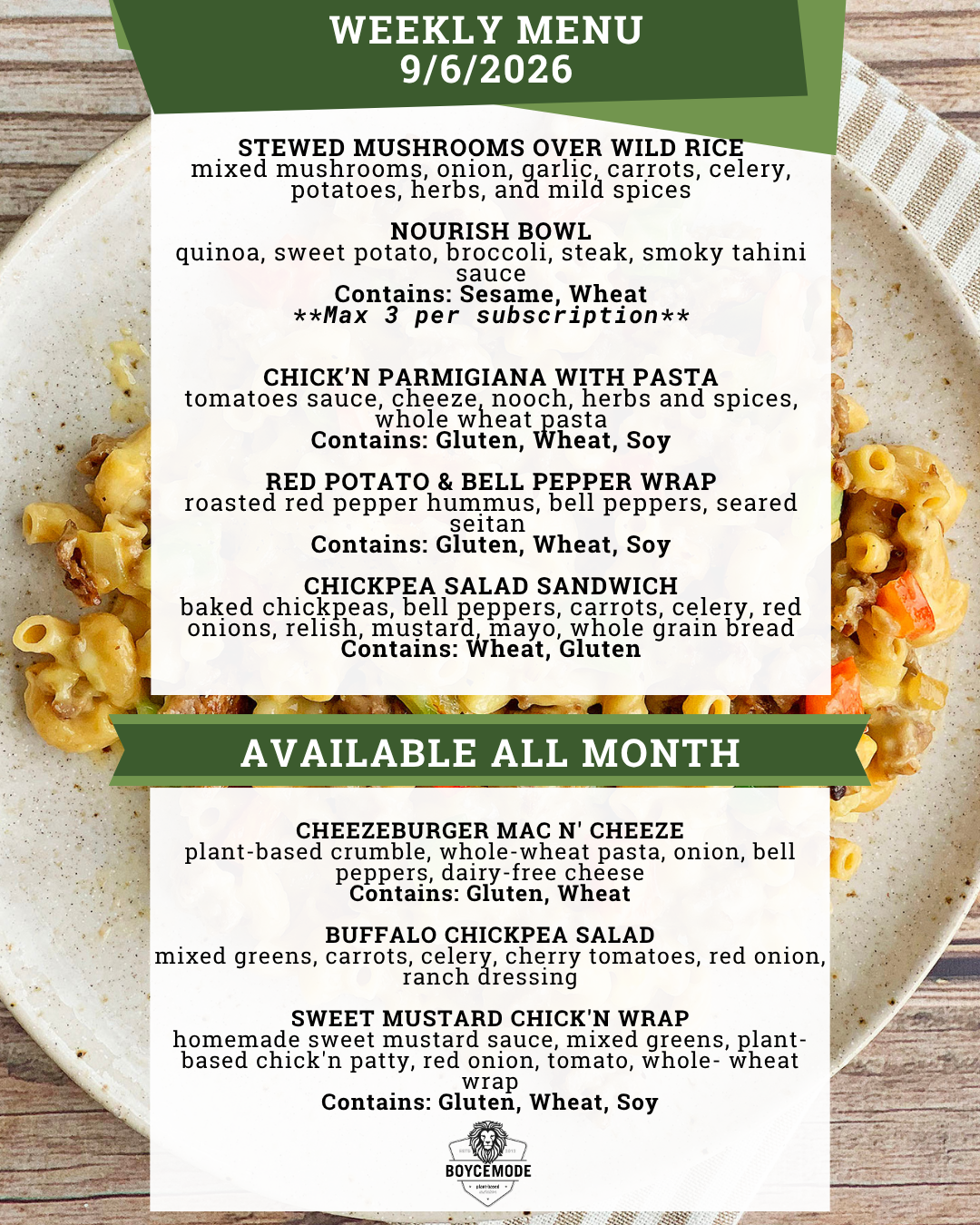 vegan meal menu