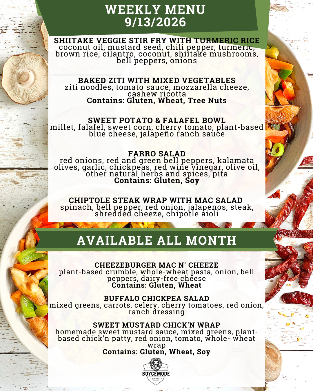 vegan meal menu