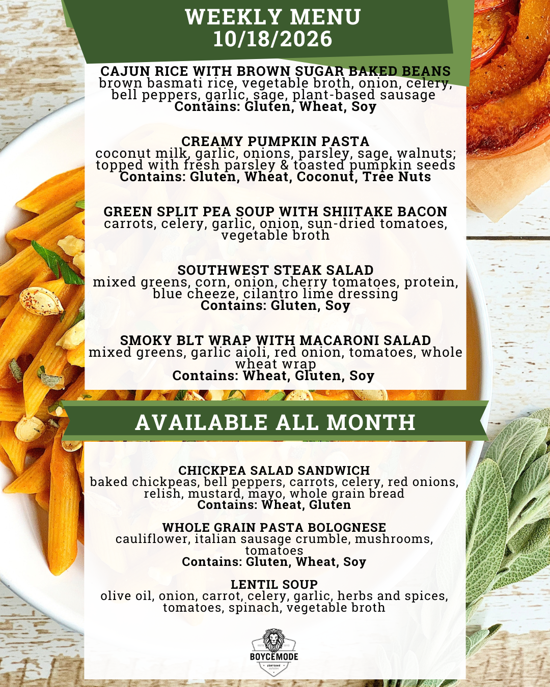 vegan meal menu