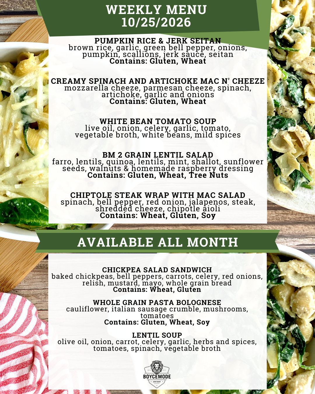 vegan meal menu